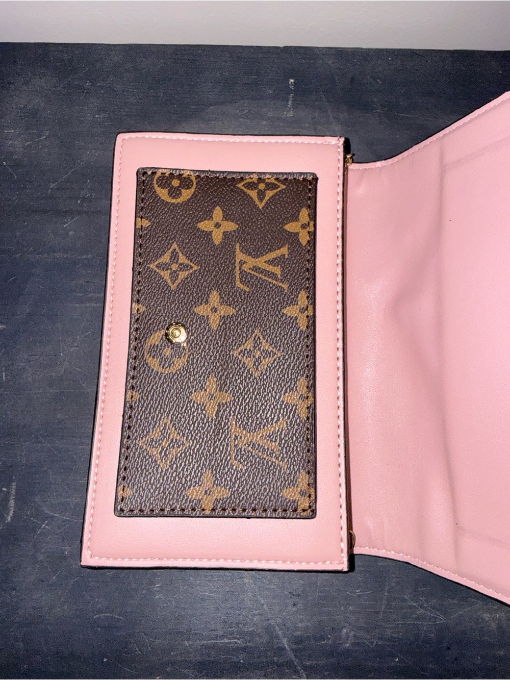 Monogram Canvas Chain Wallet in Brown & Pink - Picture 3 of 6